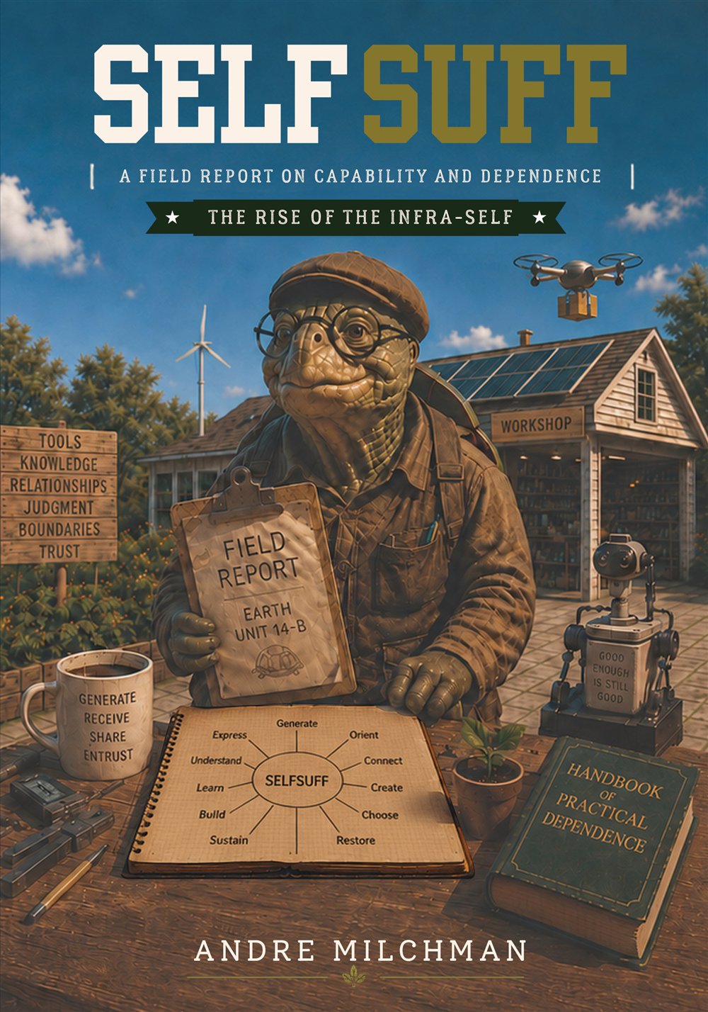 Cover of SelfSuff by Andre Milchman, featuring Professor Yourtle in a workshop